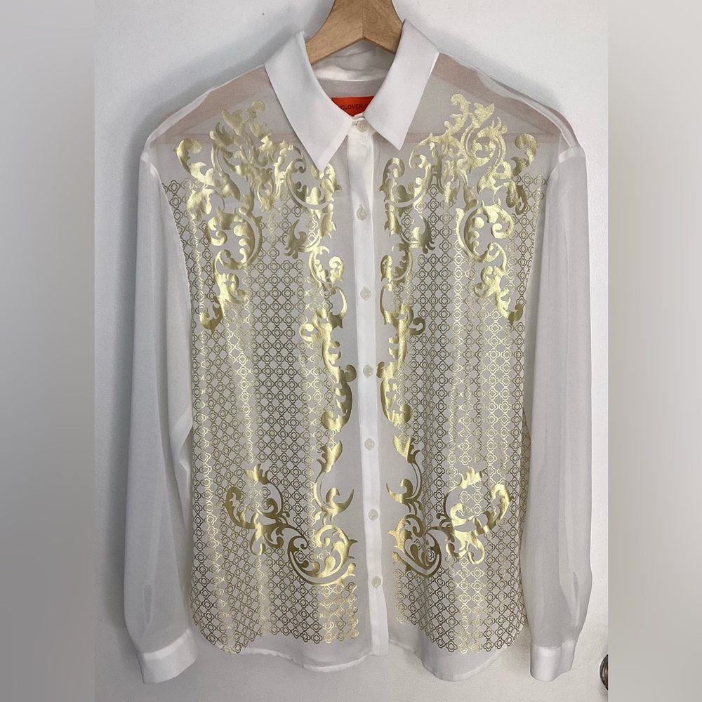 Clover Canyon White Blouse with Orange Label EUC M